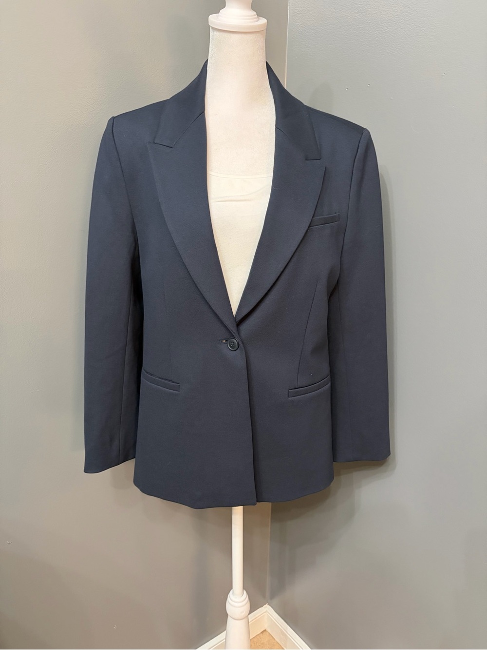 QUINCE Womens Navy Ultra-Stretch Ponte Lined Single-Breasted Blazer M Career